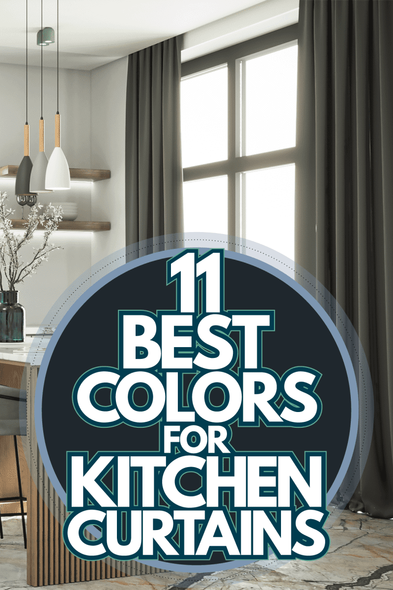 Modern eclectic theme inspired kitchen with dark ceiling high curtains, 11 Best Colors For Kitchen Curtains