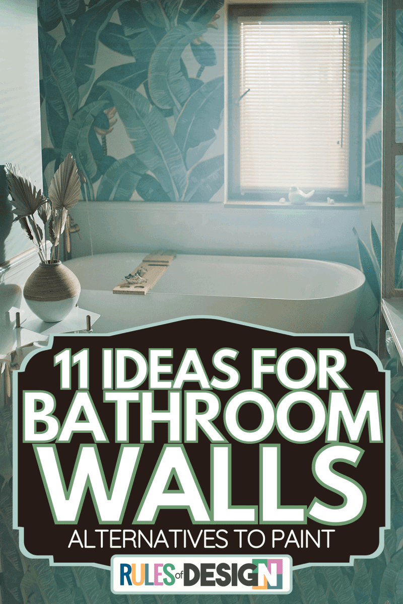 Bathroom with tropical leaves pattern on the wall, 11 Ideas For Bathroom Walls [Alternatives to Paint]