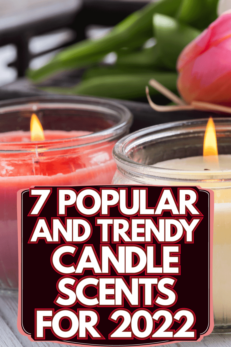 Glass candle jars and pink roses on the small square basket, 7 Popular And Trendy Candle Scents For 2022