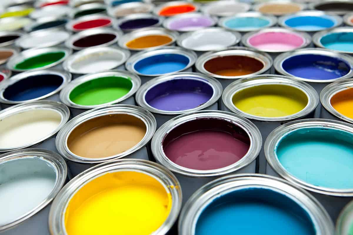 A colourful array of paint tins