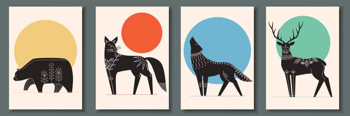 Abstract poster collection with animals