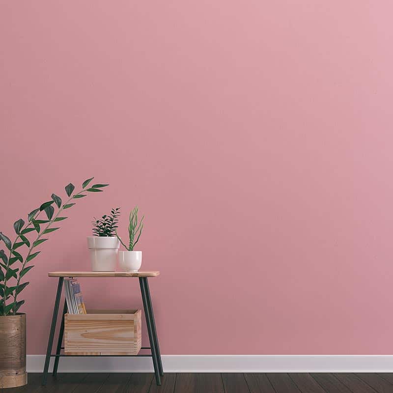 Empty light pink wall background on hardwood floor with copy space and decoration