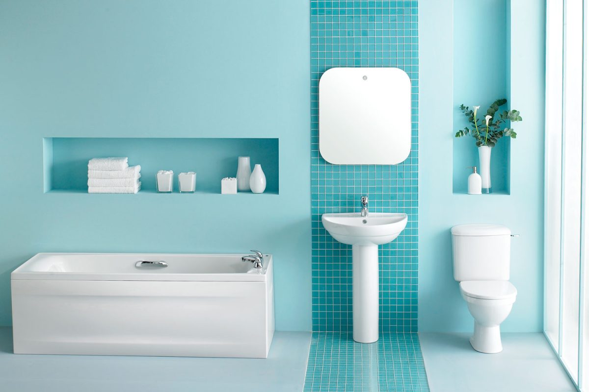 Modern blue colored bathroom