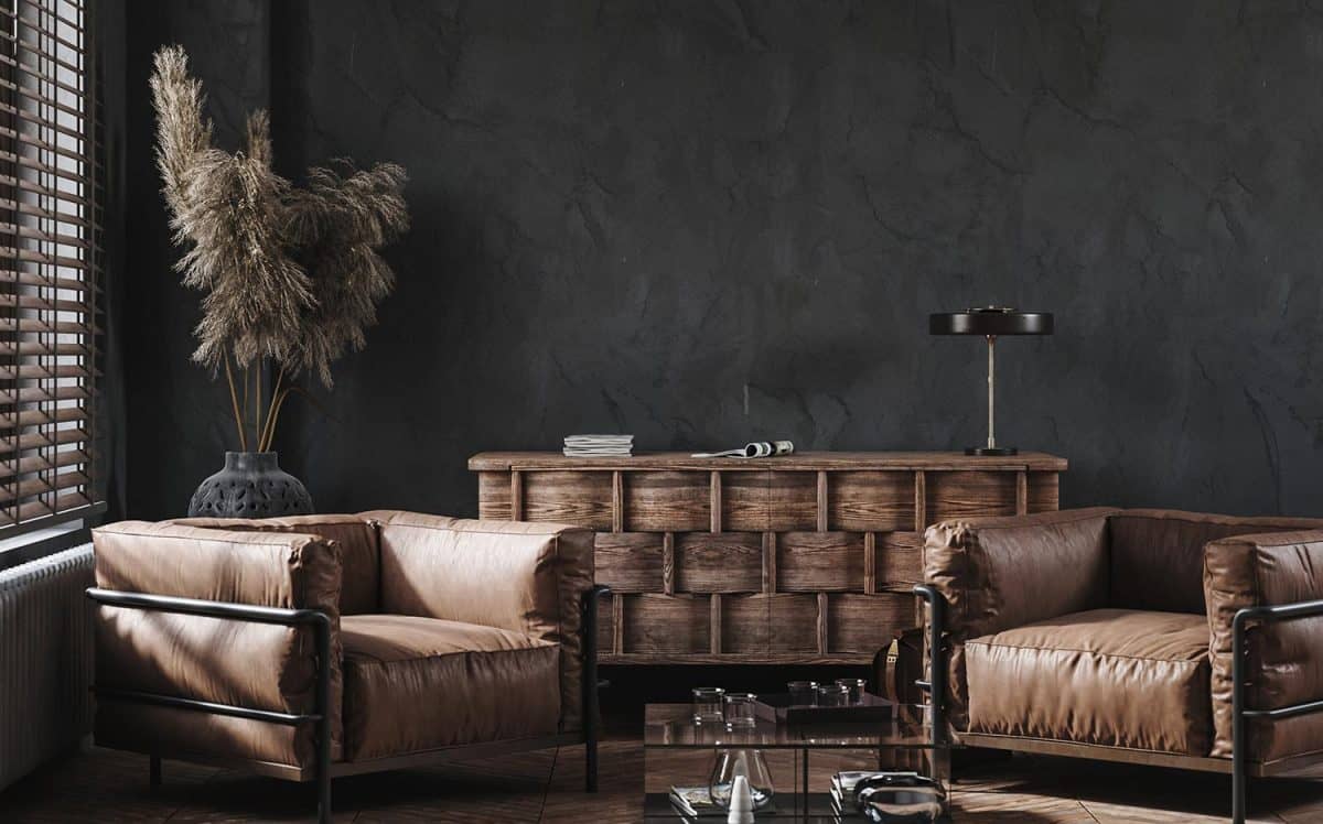 Modern industrial interior with leather furniture