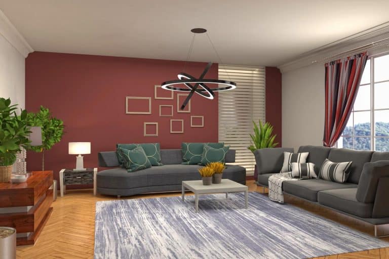 A modern living room with furniture and plants, What Color Throw Pillows For A Dark Gray Couch?