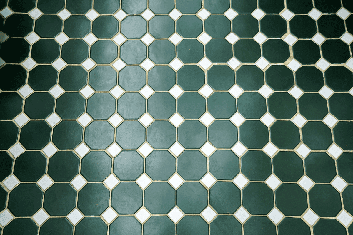 Mosaic pattern of green wall and floor hexagonal porcelain tiles