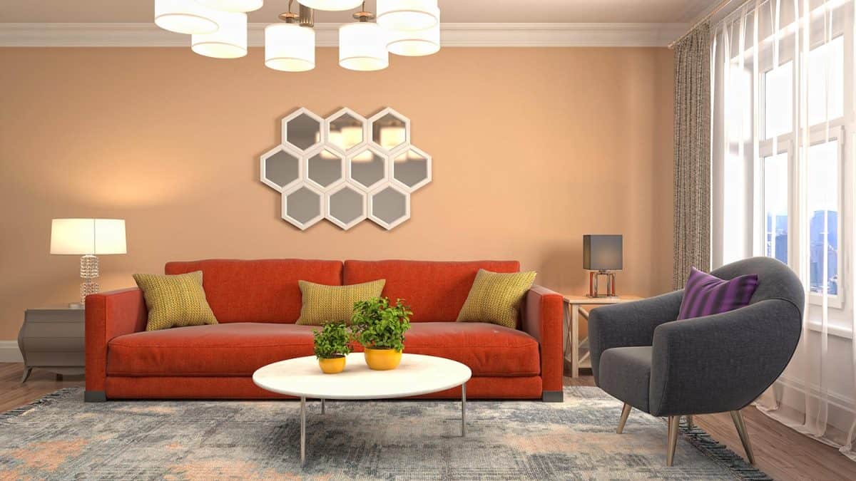 Orange couch on a living room