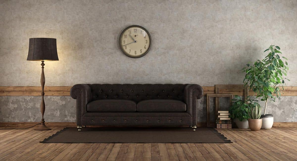 Retro living room with leather sofa