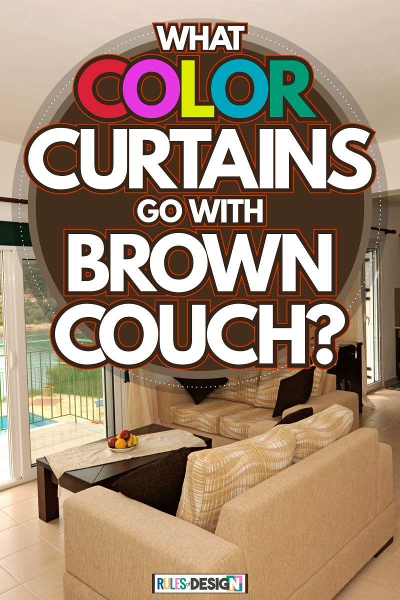 A sectional sofa with black throw pillows for a living room with a coastal view, What Color Curtains Go With A Brown Couch?