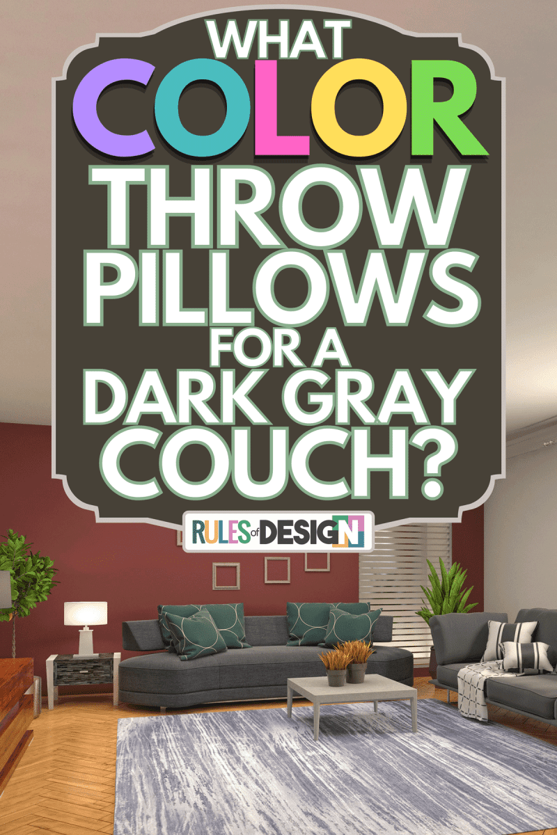 Modern living room with furniture and plants, What Color Throw Pillows For A Dark Gray Couch?