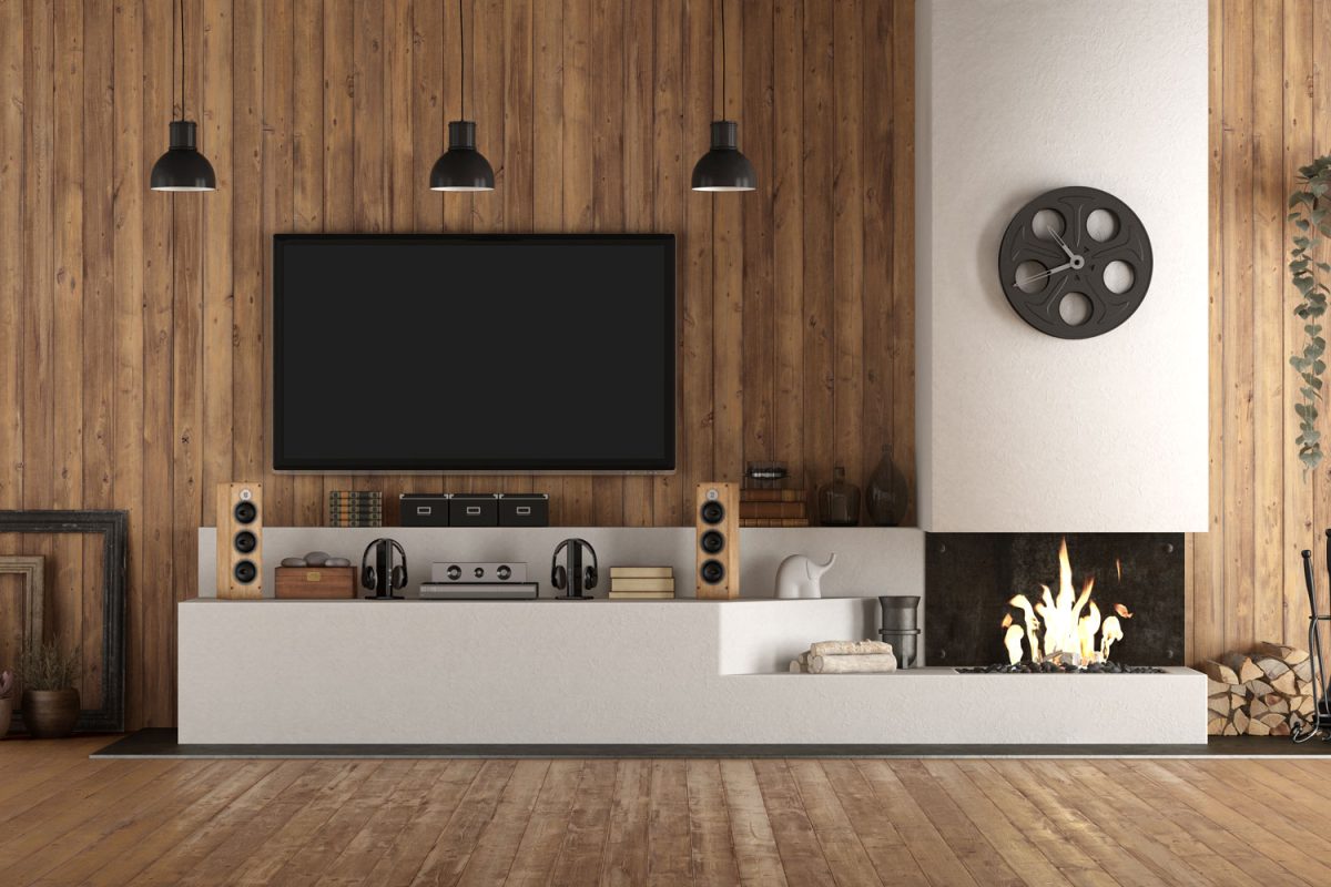 Wooden paneling living room walls and flooring