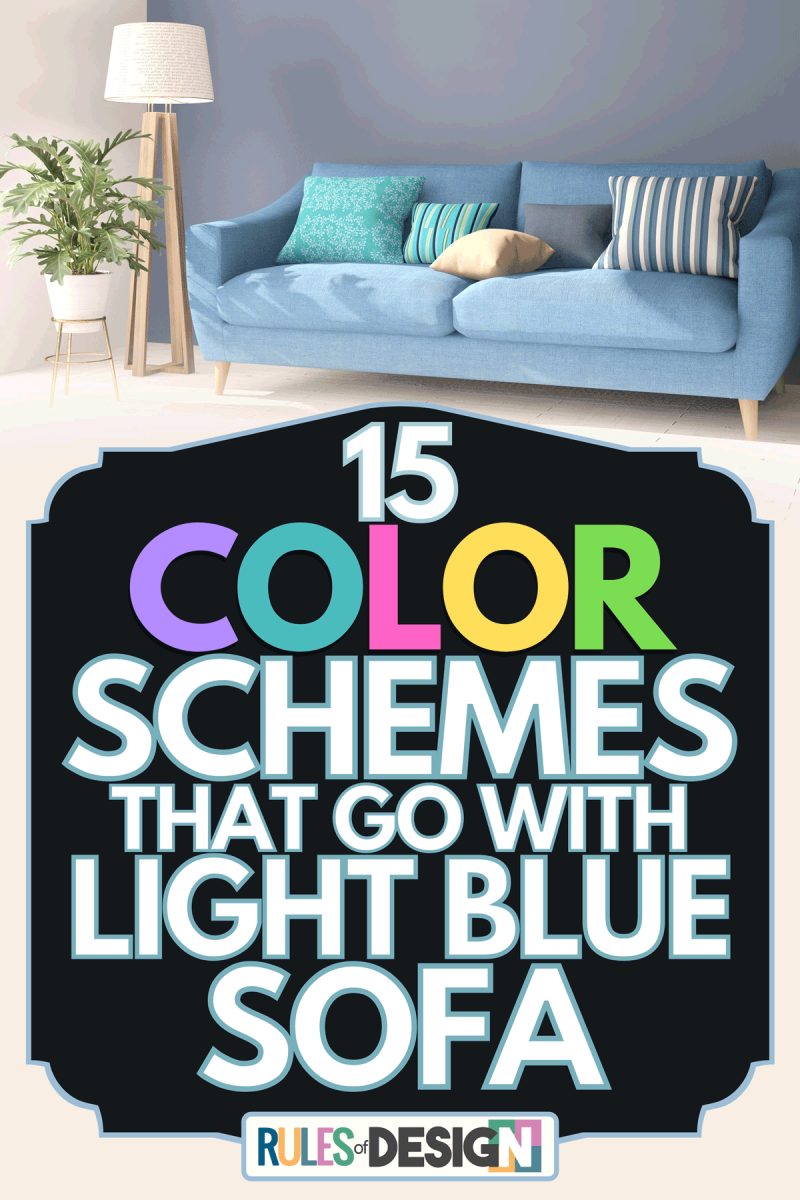 Modern room with light blue sofa and a floor lamp, 15 Color Schemes That Go With Light Blue Sofa