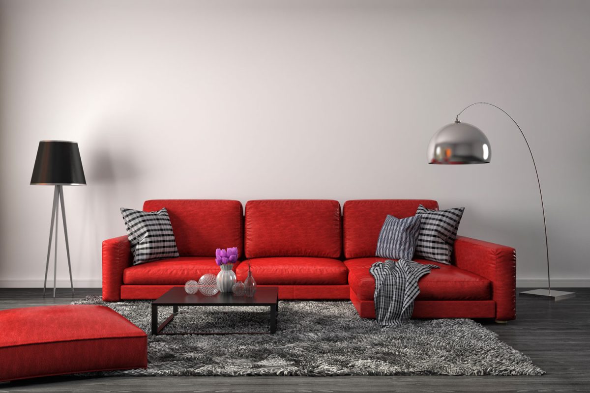 Bold and daring color combination of red and gray interior