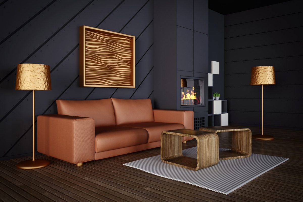 Bold and magical combination of furnitures in dark walling with brown furnitures