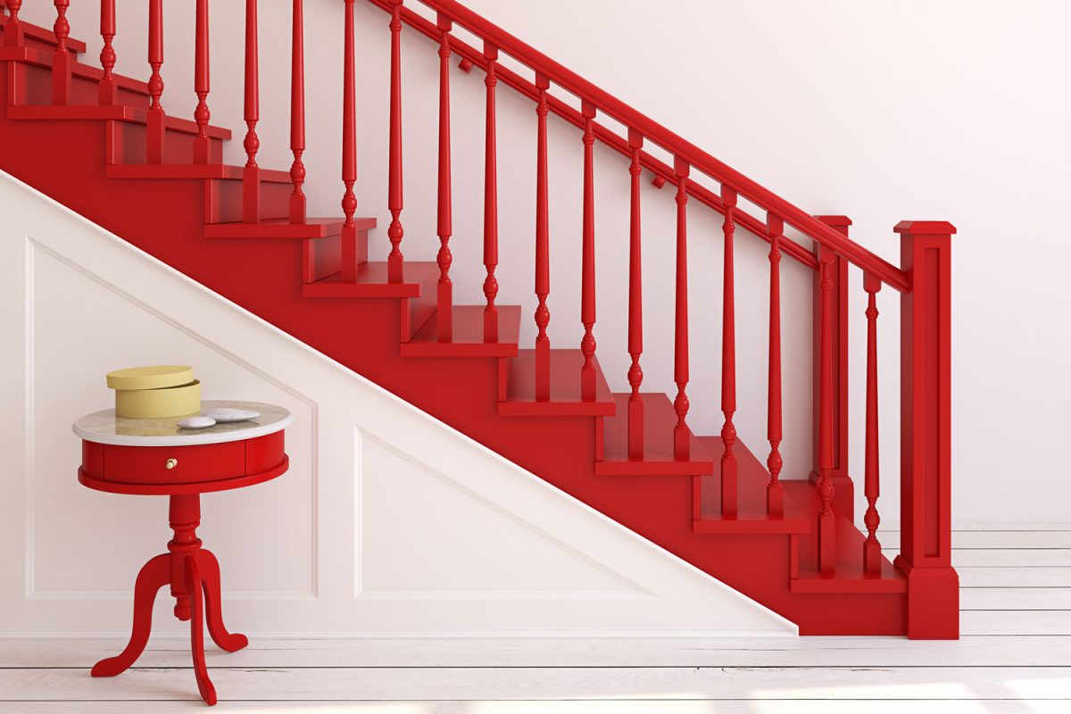 Bright red color stairs with exquisite home interiors