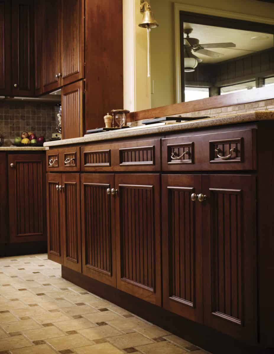 Kitchen cabinets made of wood.