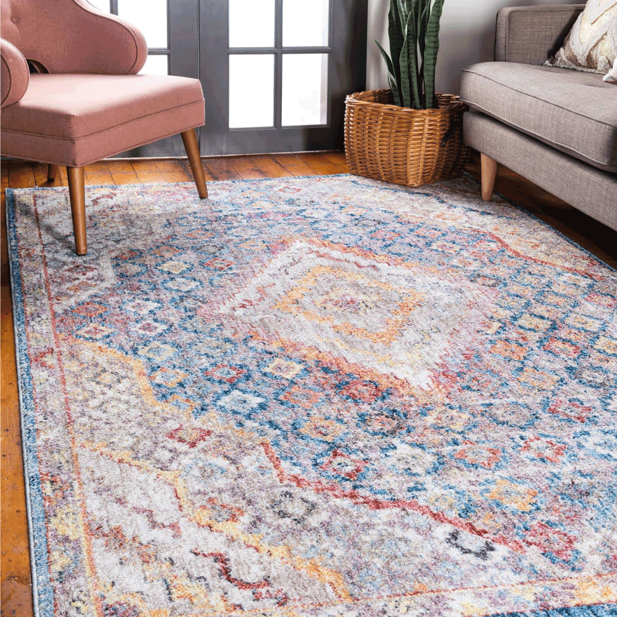 Modern geometric living area rug texture design