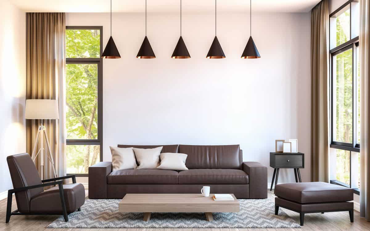 Modern living room decorate with brown leather furniture 