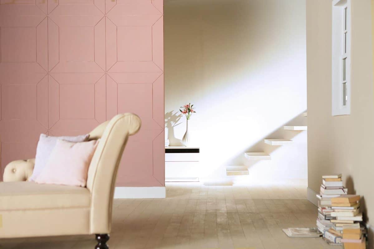 Pattern pink wall and stair in living room