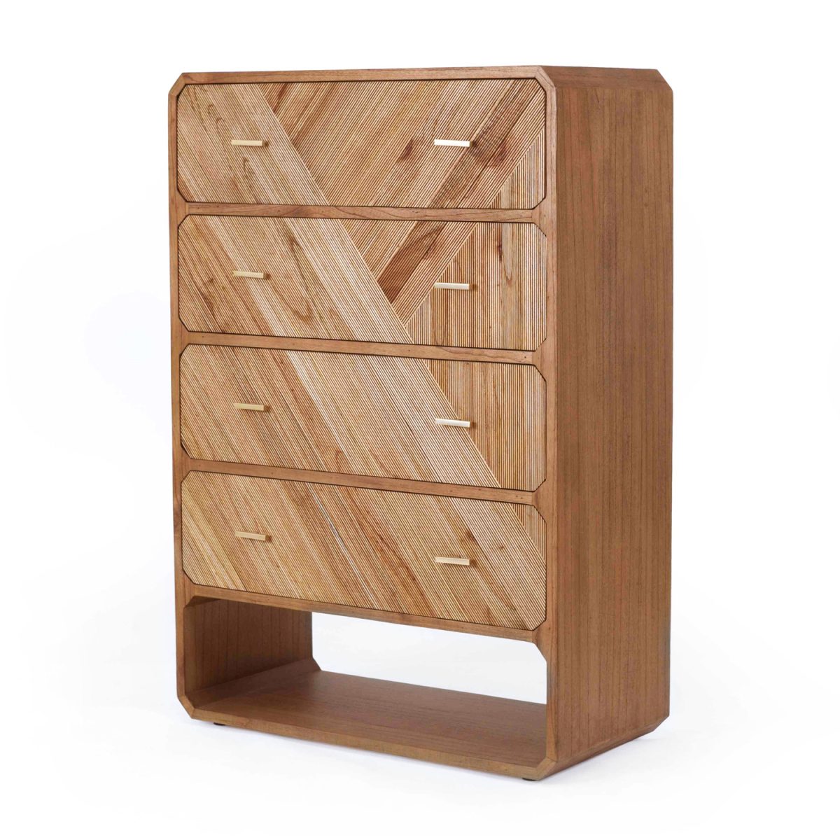 Side View Wooden Fore Doors Bedroom Chest of Drawer Table from Natural White Cedar Solid Brass Hardware. 