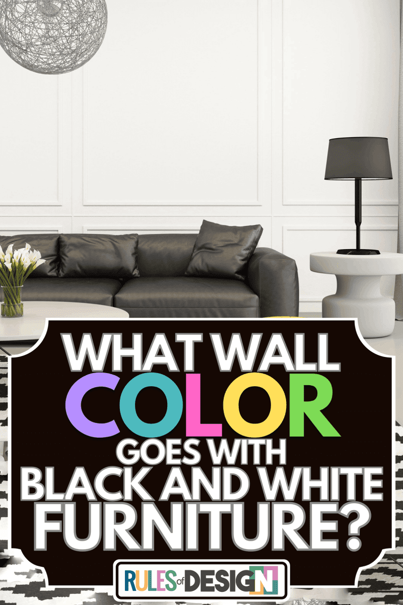 Modern living room in black and white with yellow seat, What Wall Color Goes With Black And White Furniture?