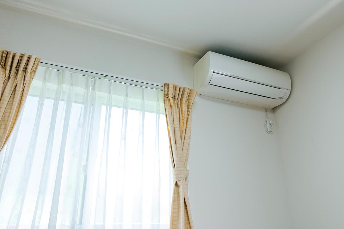 White air conditioner in the bright room