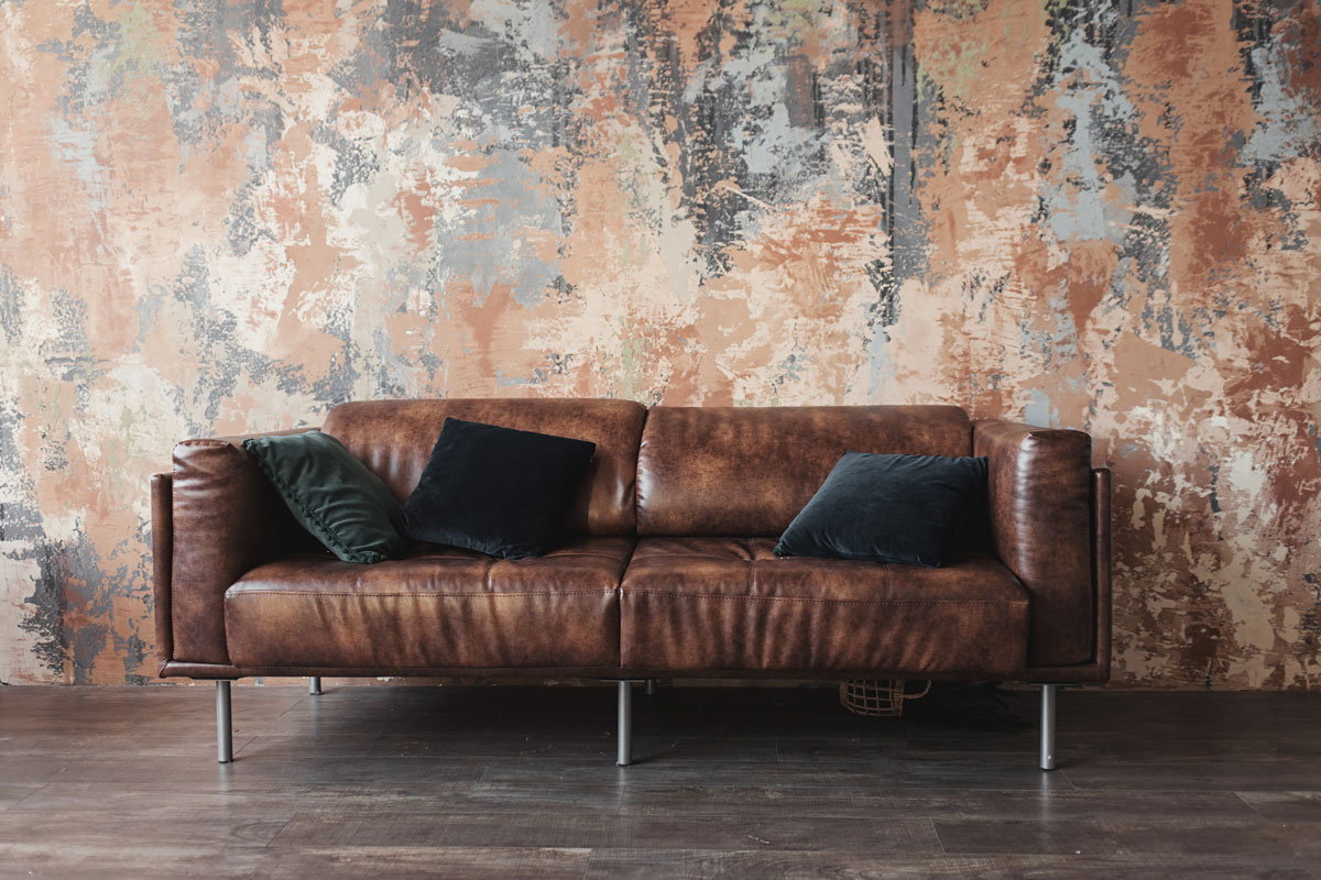 leather sofa with pillows in the loft interior, What Color Goes With Dark Brown Leather Sofa