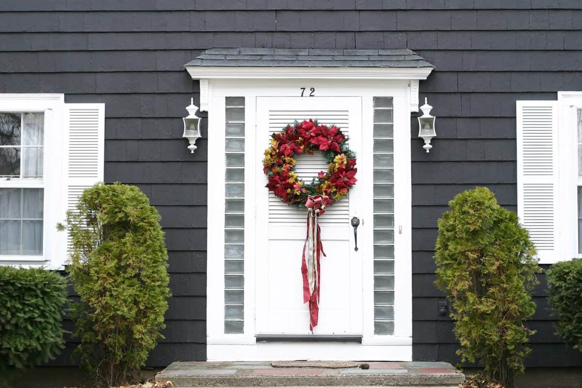 Christmas wreath on front door

