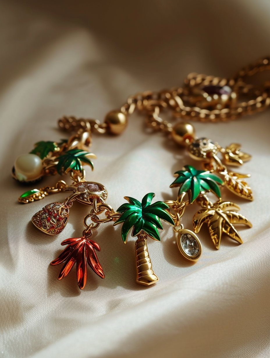 A charm bracelet with tropical-themed charms