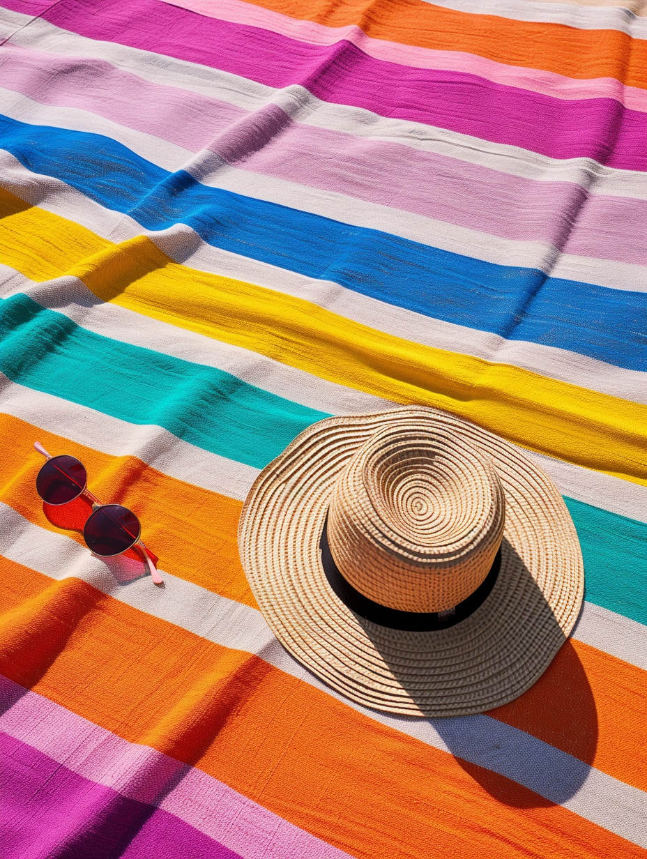 A colorful striped beach blanket for picnics