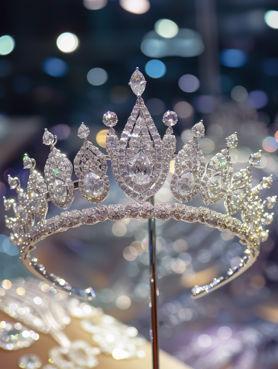 A diamond sequin tiara at a beauty queen event