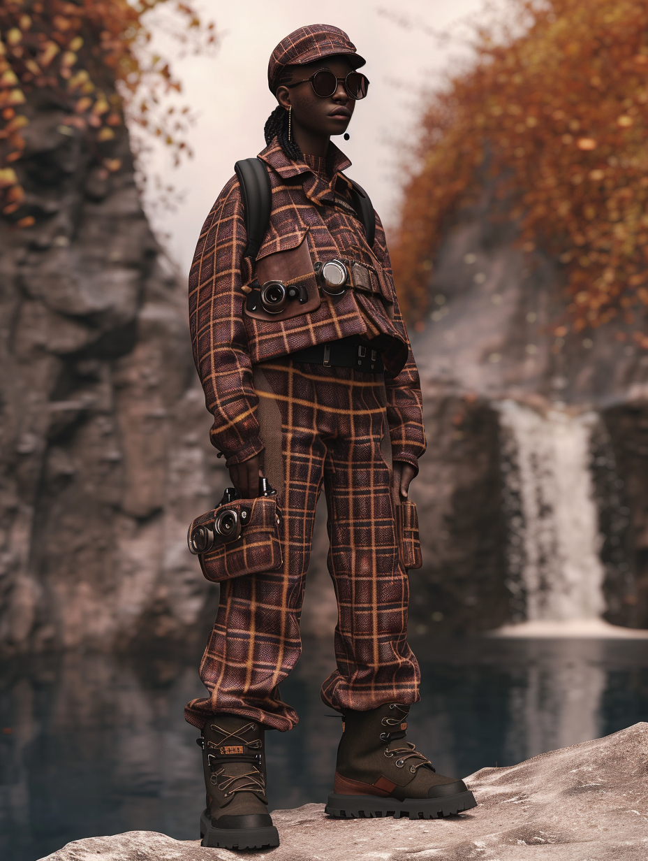 A gender-neutral outfit with an eco-friendly theme.

Create a modern gender-neutral outfit with checkered patterns
