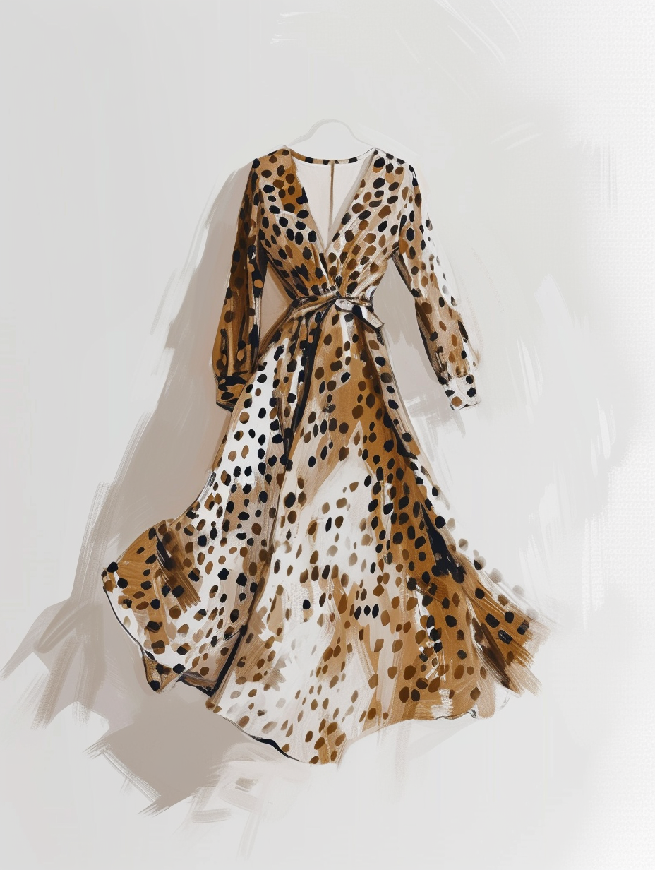 A leopard print flowing summer dress on a white background