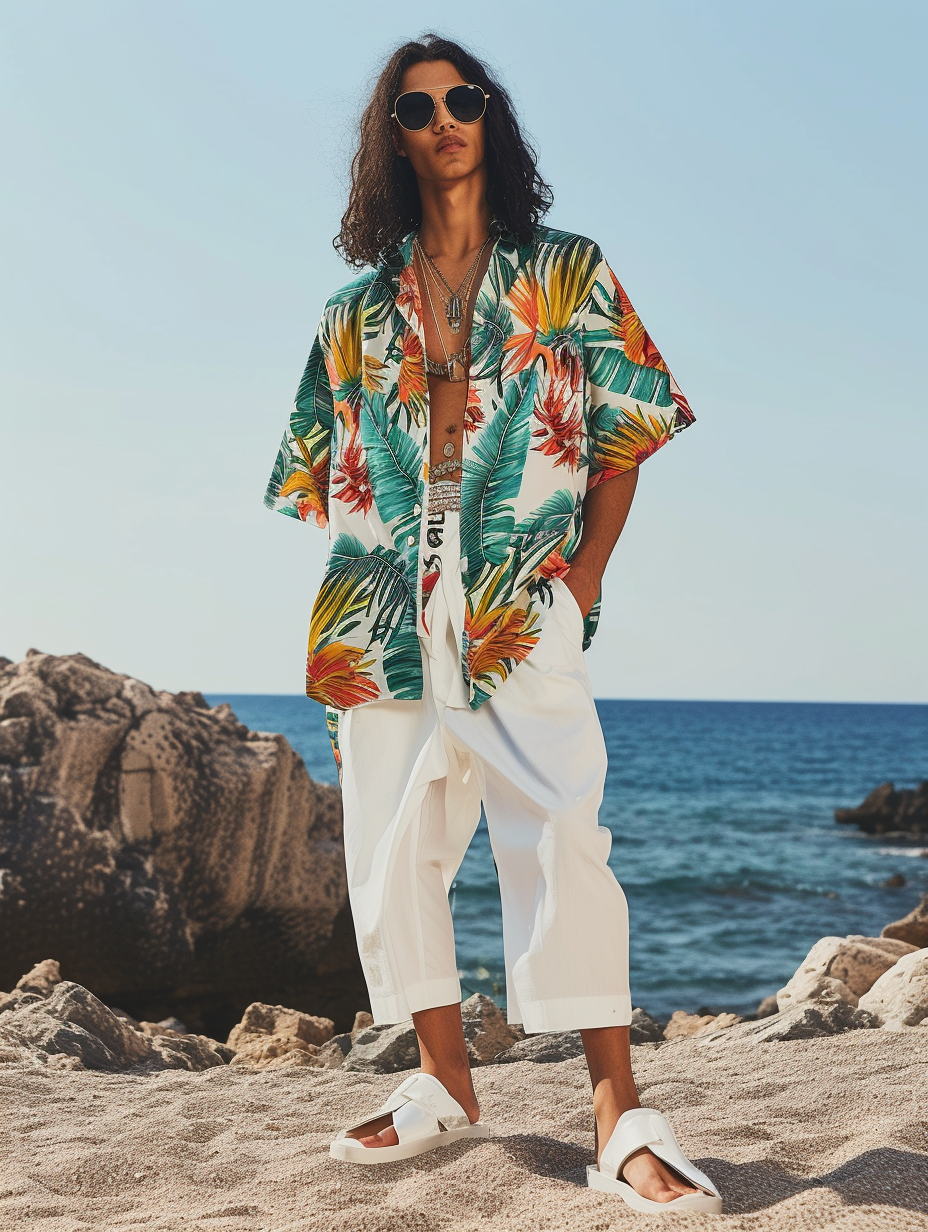 A lightweight oversized tropical print shirt