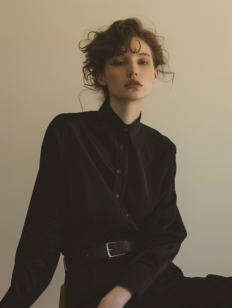 A minimalist androgynous look with a hint of embroidery