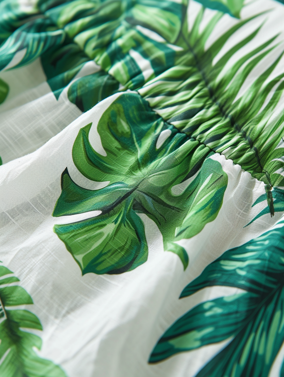 A pair of breezy palazzo pants with a tropical leaf print