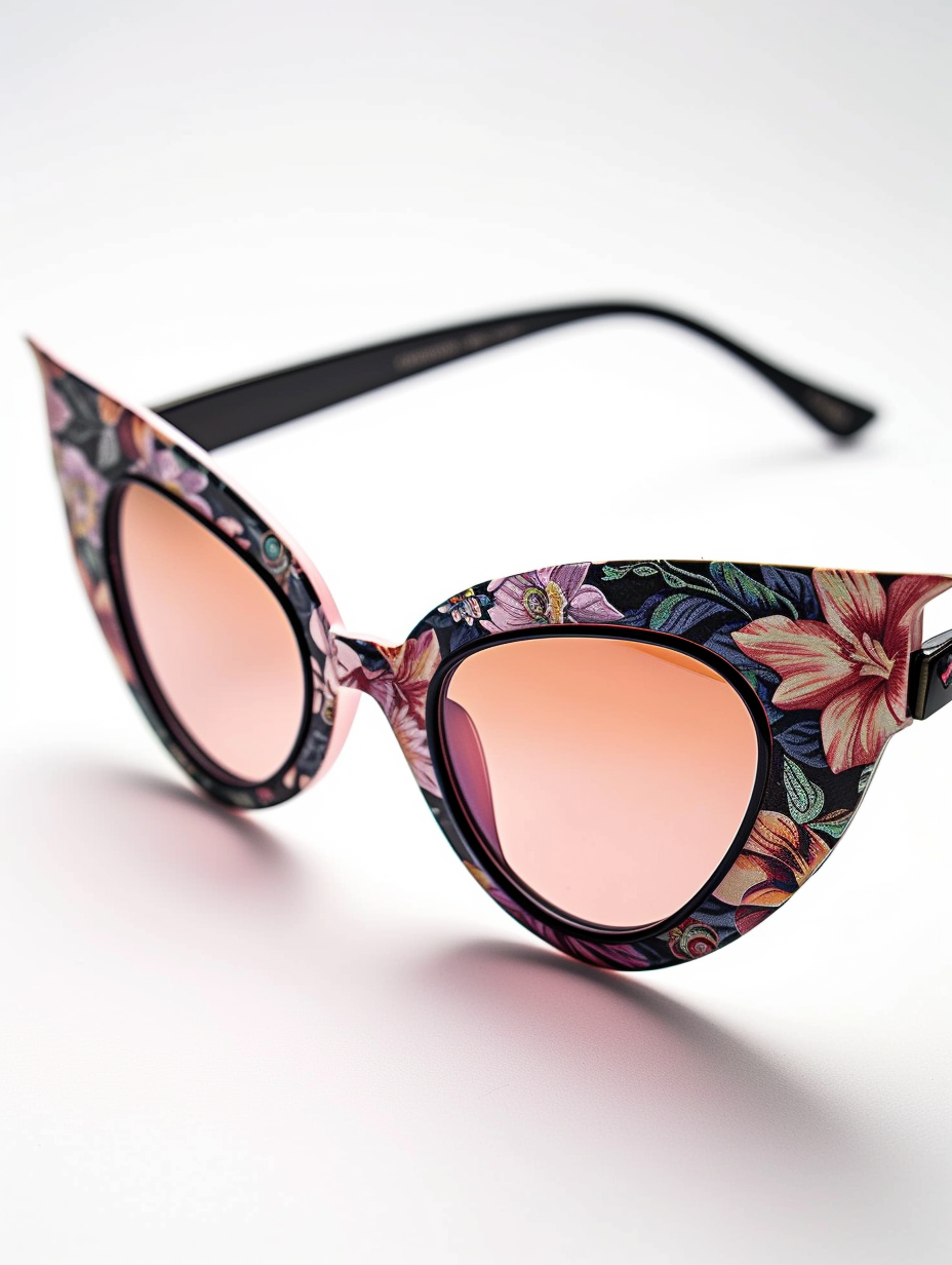 A pair of cat-eye sunglasses with floral frame