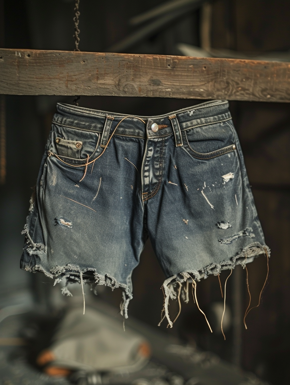 A pair of denim shorts distressed and perfectly worn-in