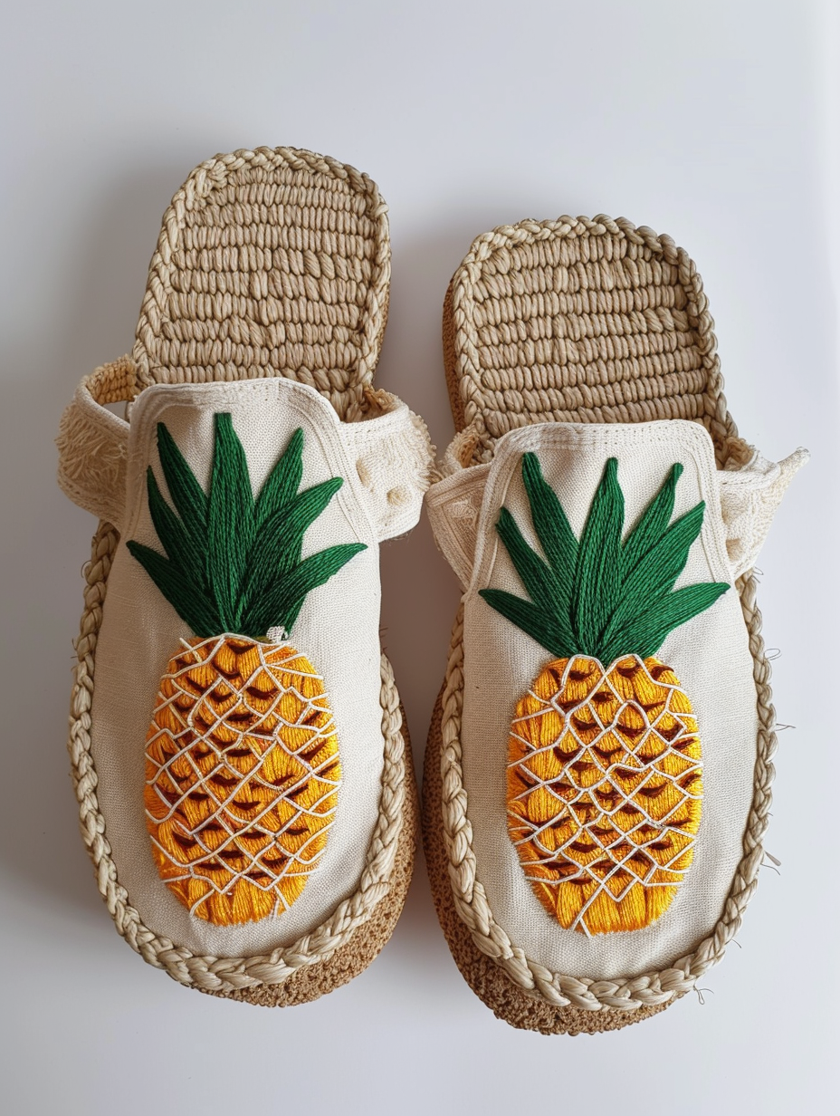 A pair of espadrilles with pineapple embroidery