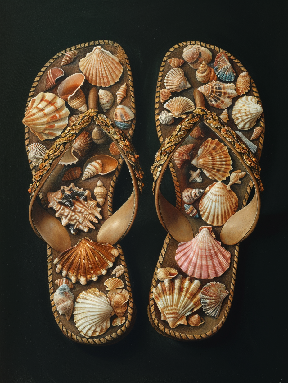 A pair of thong sandals embellished with sea shells