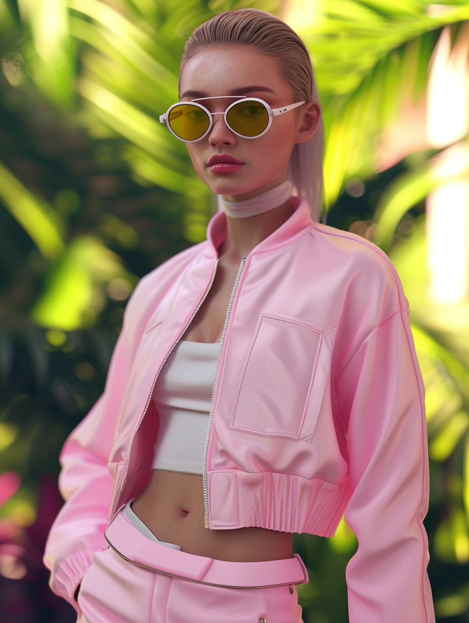 A pastel pink bomber jacket for a summer stroll in 2D --ar 3:4