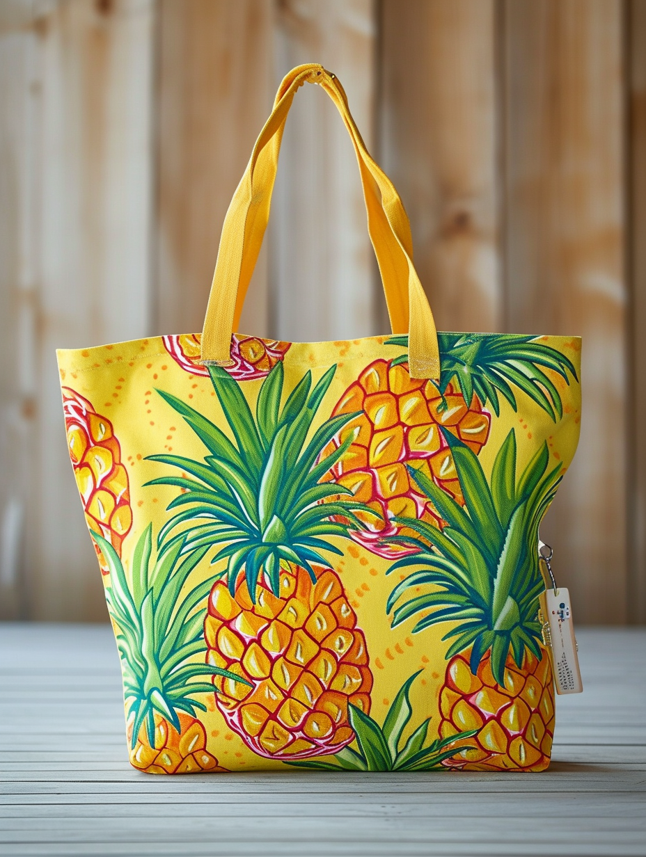 A pineapple themed beach tote with a front pocket