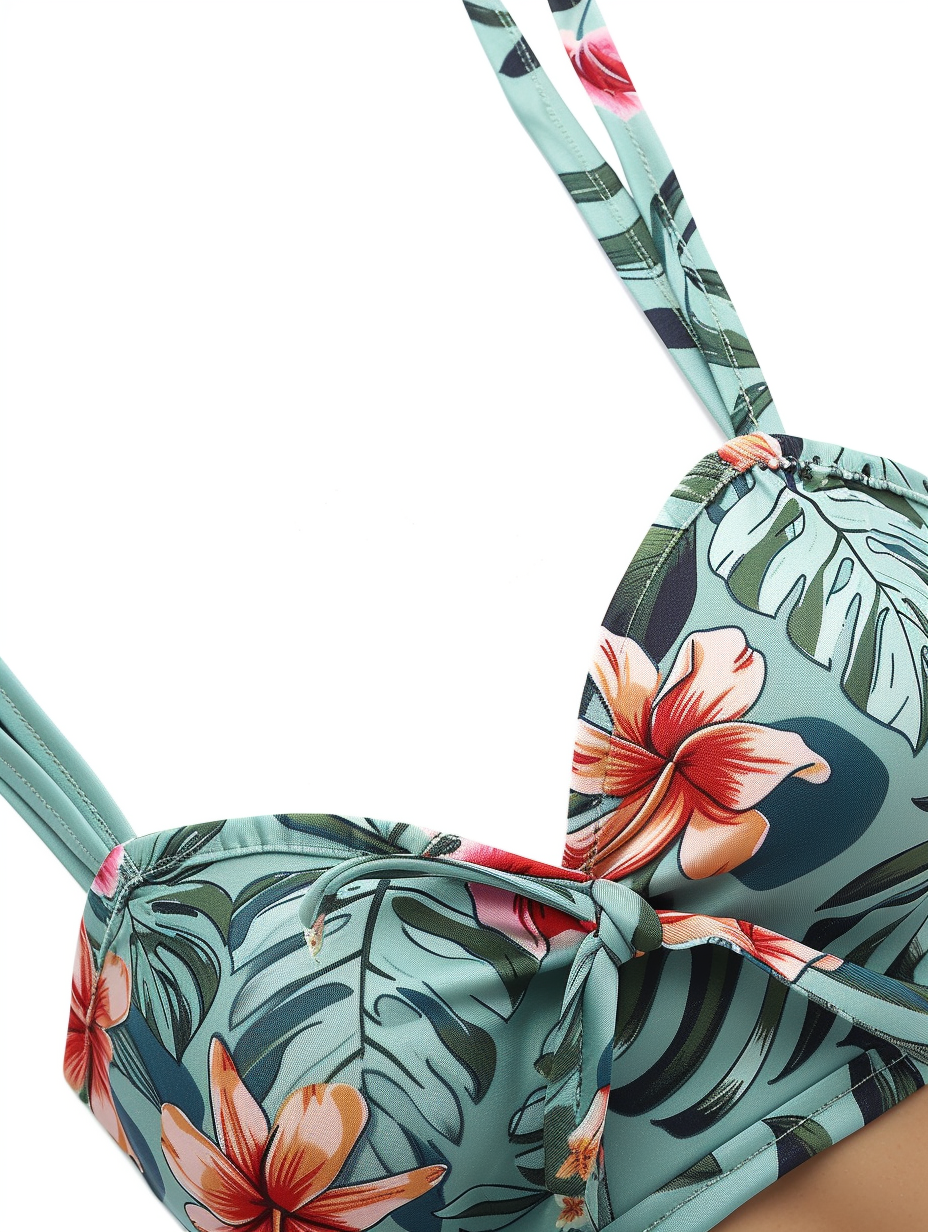 A tropical print bandeau bikini set