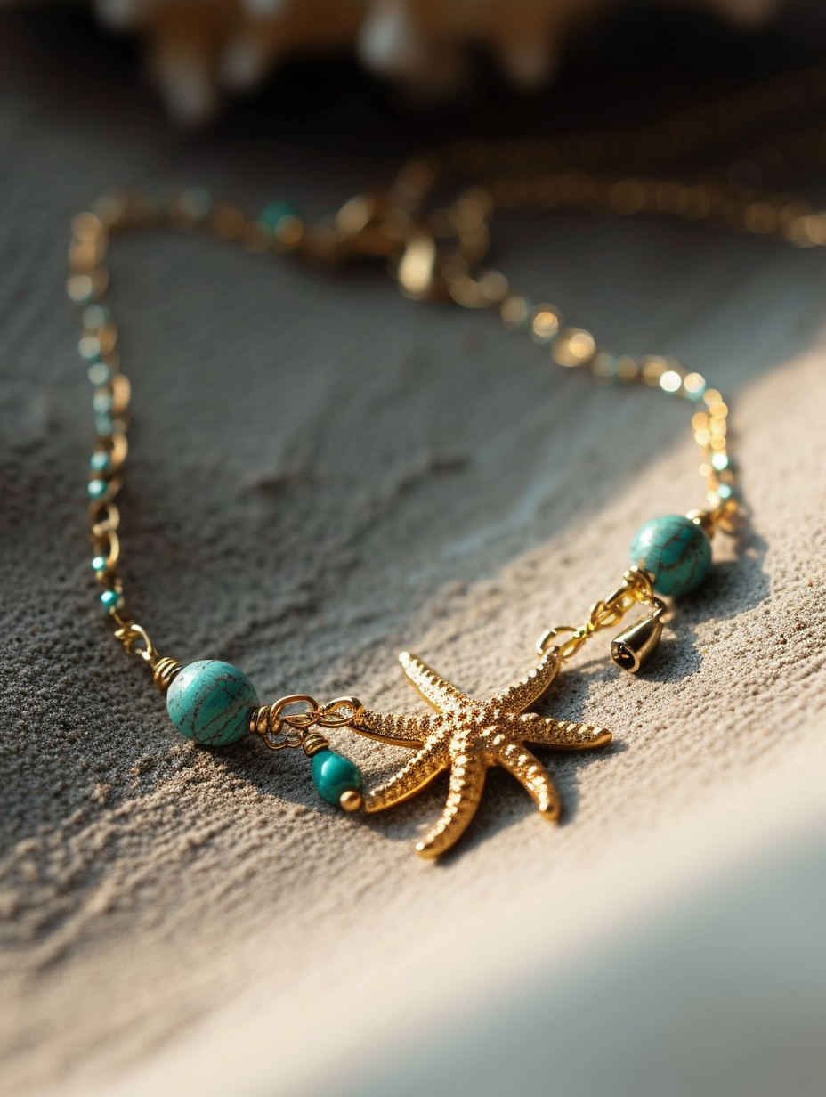 A tropical-themed anklet with a starfish pendant