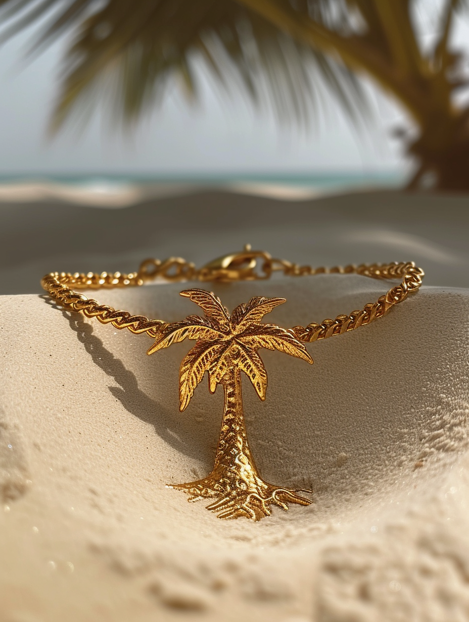 A tropical-themed choker with coconut tree charm