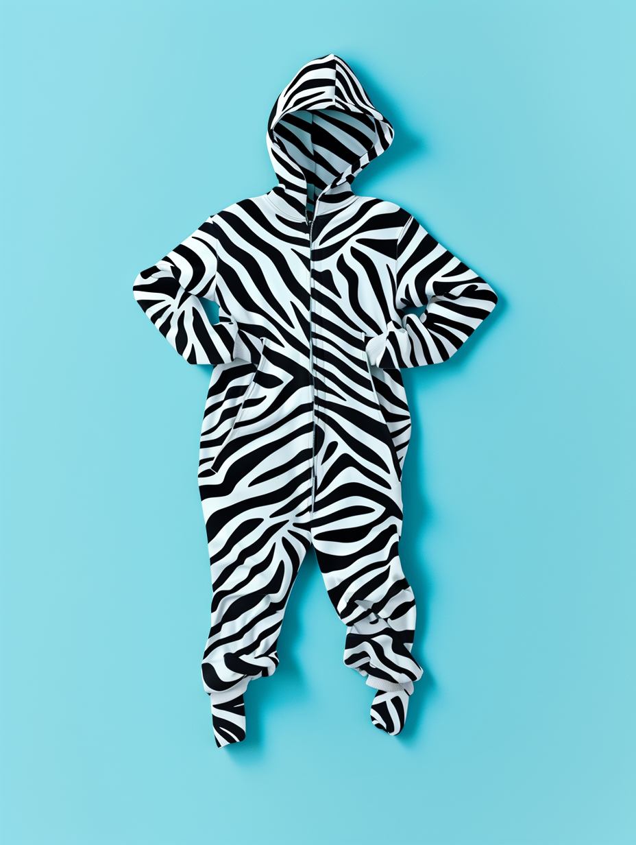 A zebra print stylish jumpsuit on a pastel blue background