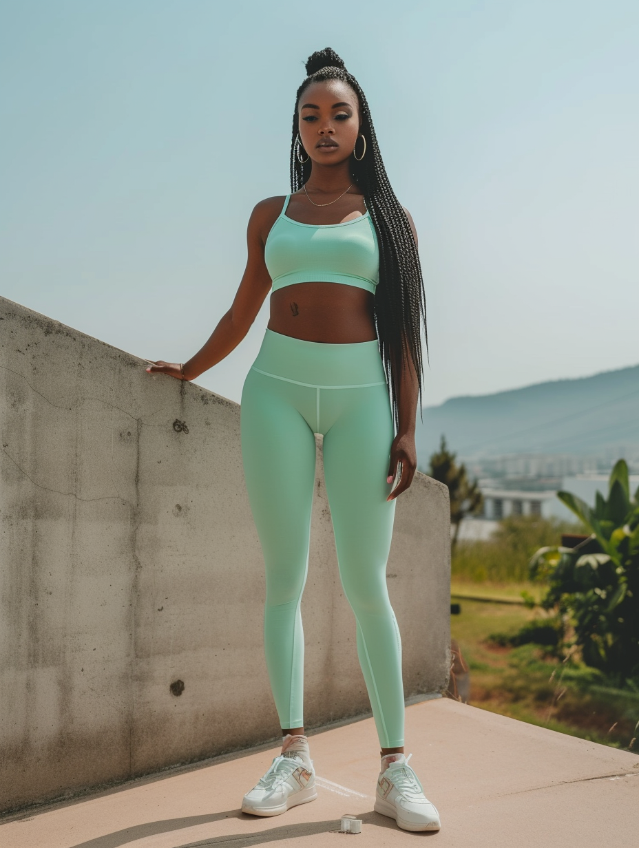 Comfortable outfit with a mint green crop top and matching leggings