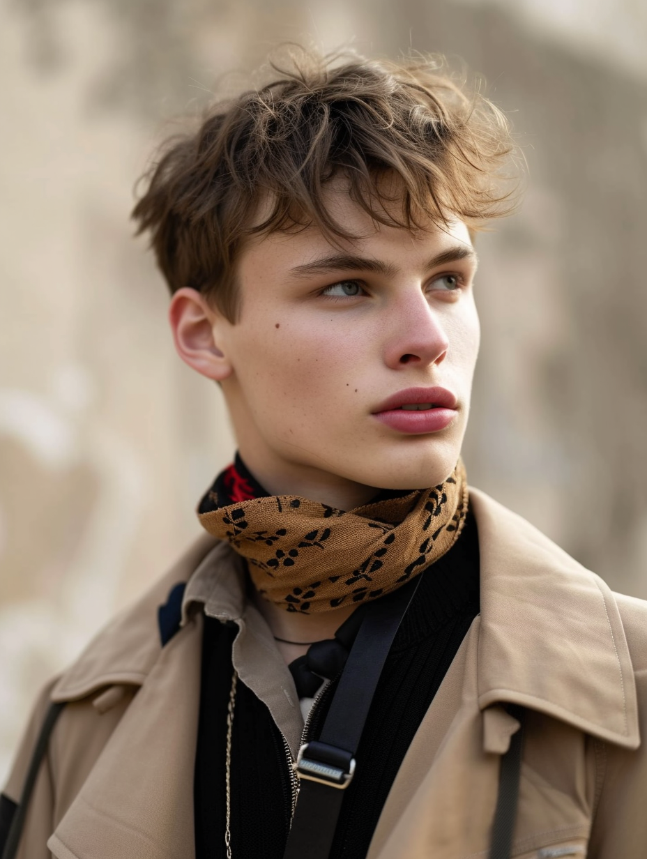 Create a gender-neutral outfit with layered neck accessories