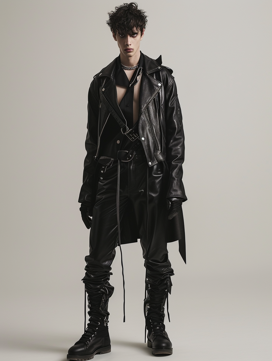 Depict an edgy gender-neutral outfit with a touch of leather