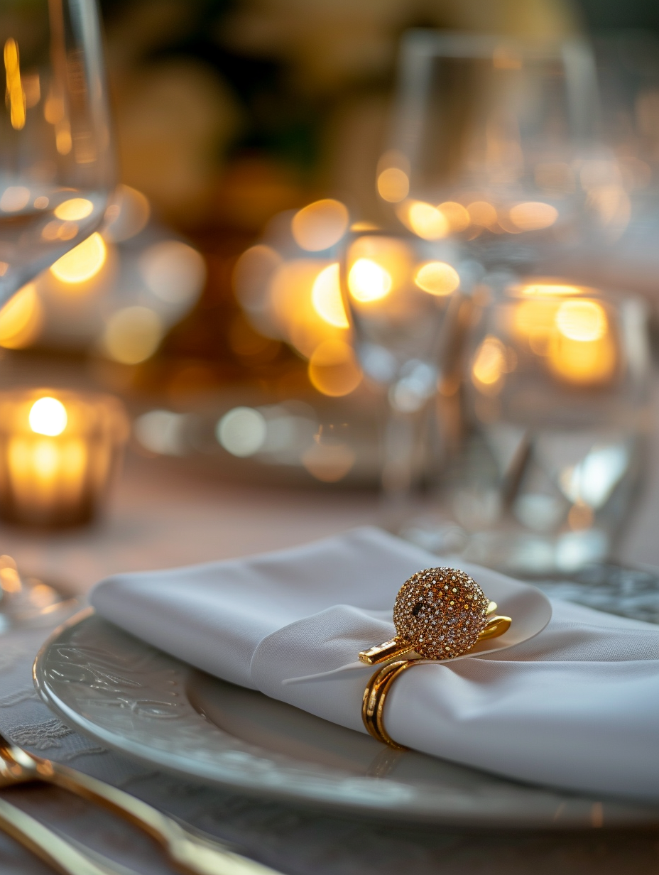 Detail of a sequin cufflink at a luxury dinner